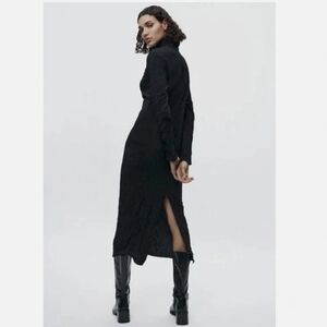 ZARA Black Crinkle High Neck Midi Dress, Limited Edition Size S